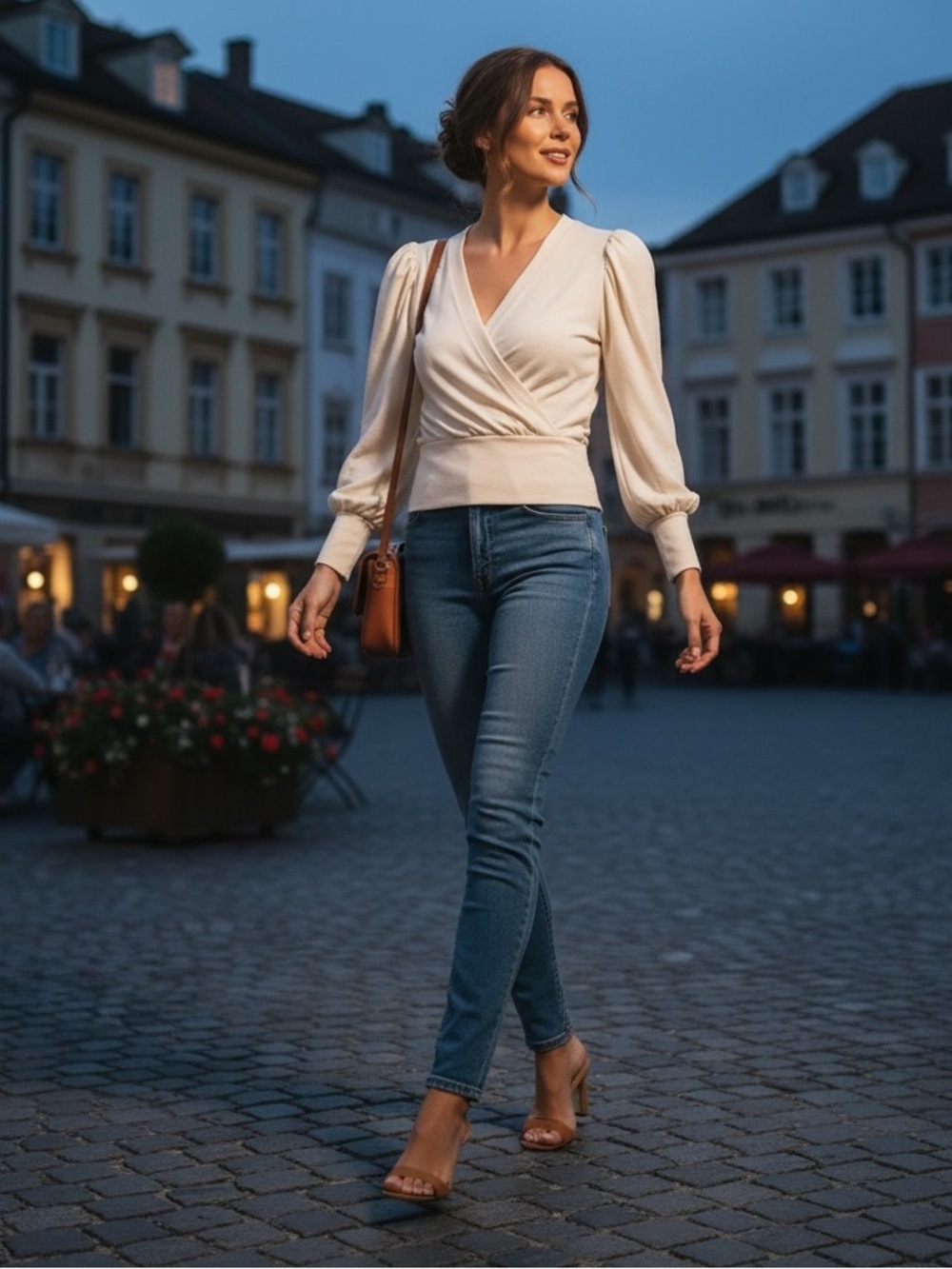 Chaser Cream Surplice Long Sleeve Blouse